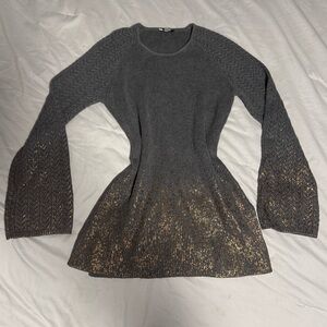 Per Se Dark Gray Metallic Knit Long-Sleeve Fit-and-Flare Tunic